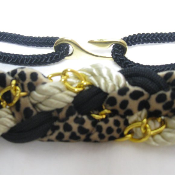 Leopard Print Braided Stretch Cord Belt Black White Gold Chain fits 36-44" waist - Picture 5 of 5